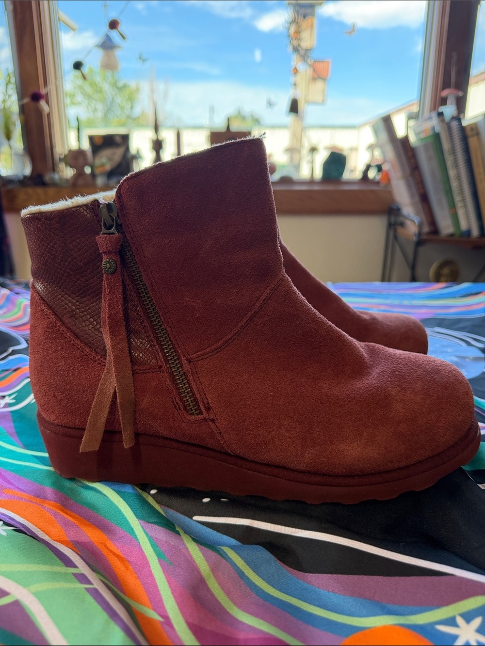 BearPaw Women's Suede Ankle Booties in Burgundy Red